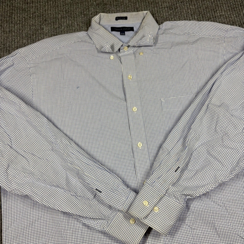 Tommy Hilfiger Shirt Mens 17.5 Dress 34-35 Blue White Gingham Check Button Down